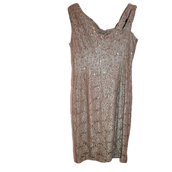 Jax Sequined Lace Illusion Cocktail Dress Champaigne Size 8 - Picture 7 of 16